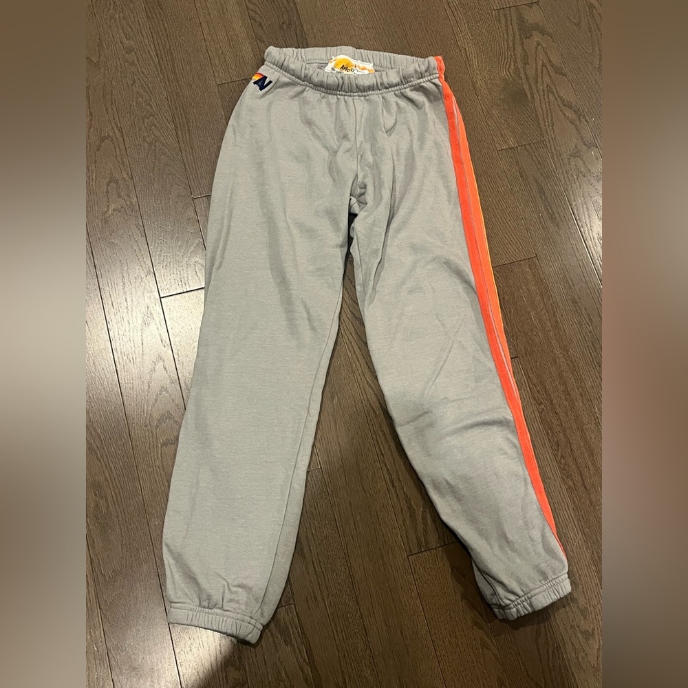 Aviator Nation Gray Sweatpants with Orange Stripe